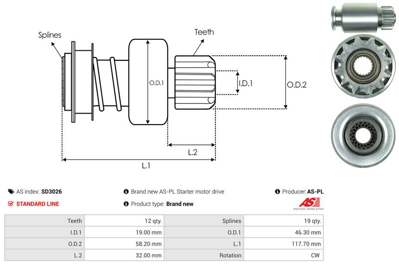 AS-PL SD3026 Freewheel Gear, starter