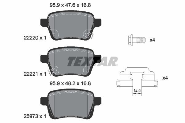 Комплект гальмівних накладок, дискове гальмо, Textar 2222001