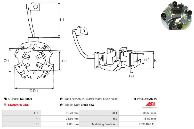 Kinnitus, süsinikuharjad, AS-PL SBH3009