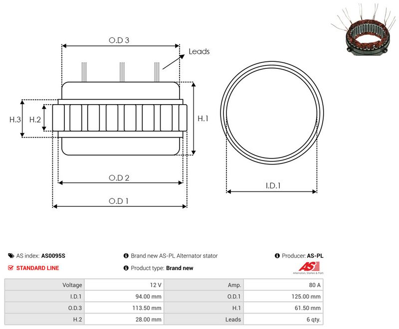 Staator, generaator, AS-PL AS0095S