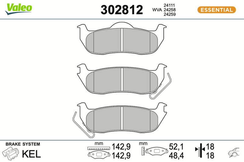 комплект спирачно феродо, дискови спирачки VALEO
