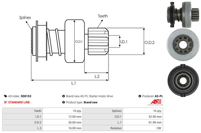 AS-PL SD0153 Freewheel Gear, starter