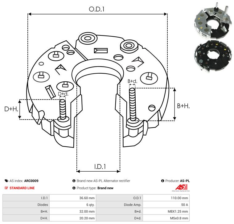 AS-PL ARC0009 Rectifier, alternator