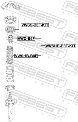 Комплект пилозахисних ковпаків, амортизатор, Febest VWSHB-B8F-KIT