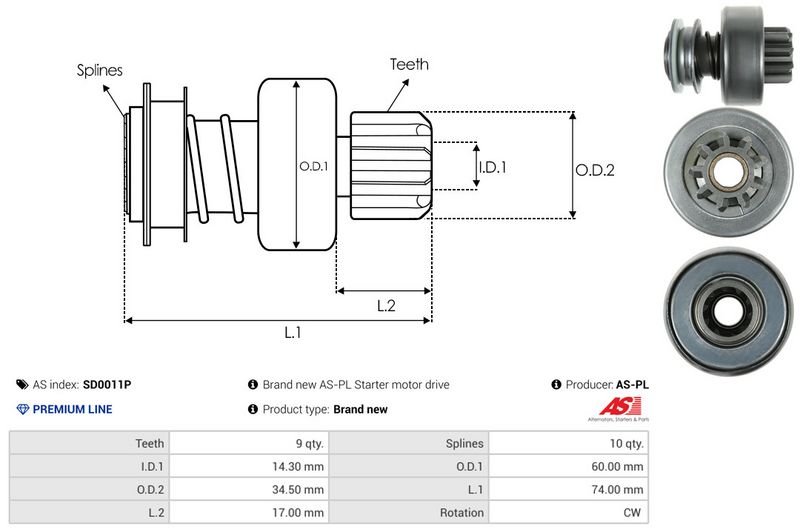 AS-PL SD0011P Freewheel Gear, starter