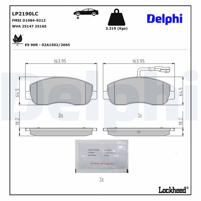 Piduriklotsi komplekt, ketaspidur, DELPHI LP2190LC