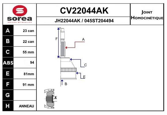 EAI csuklókészlet, hajtótengely CV22044AK