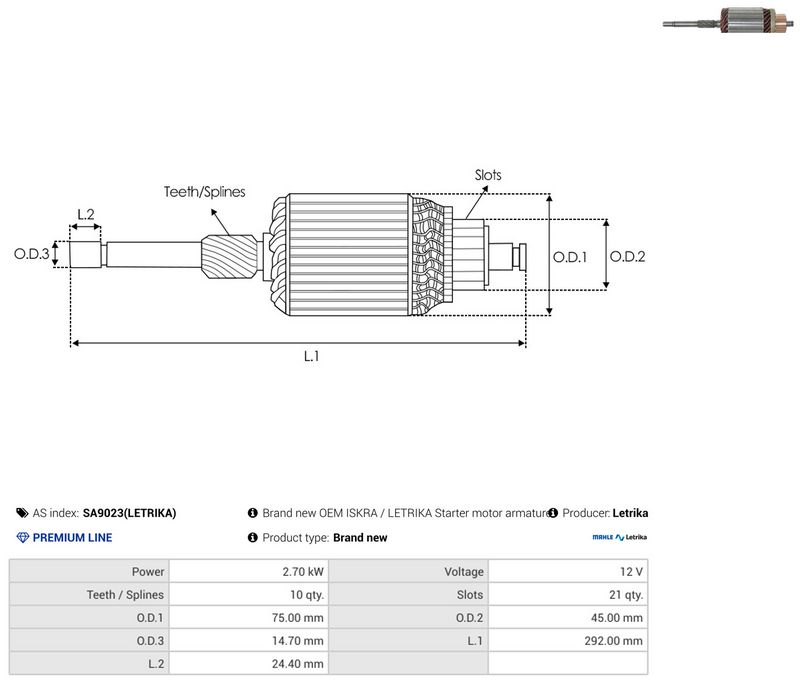 AS-PL SA9023(LETRIKA) Armature, starter