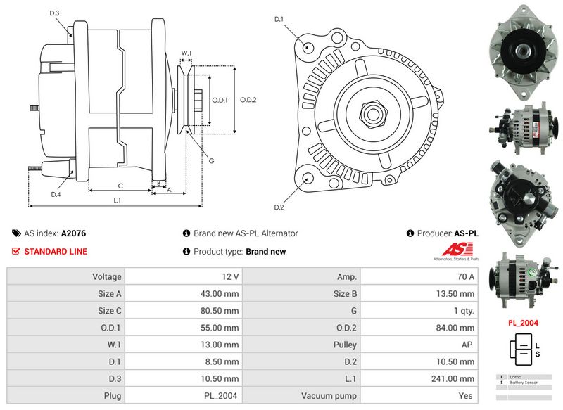 AS-PL A2076 Alternator