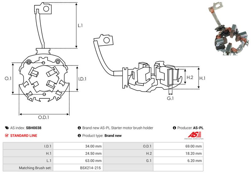 AS-PL SBH0038 Holder, carbon brushes