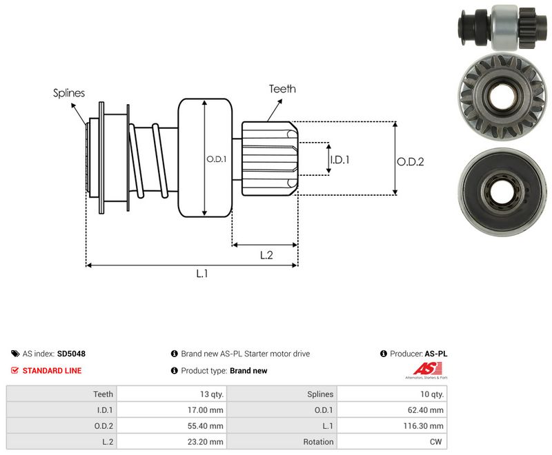 AS-PL SD5048 Freewheel Gear, starter
