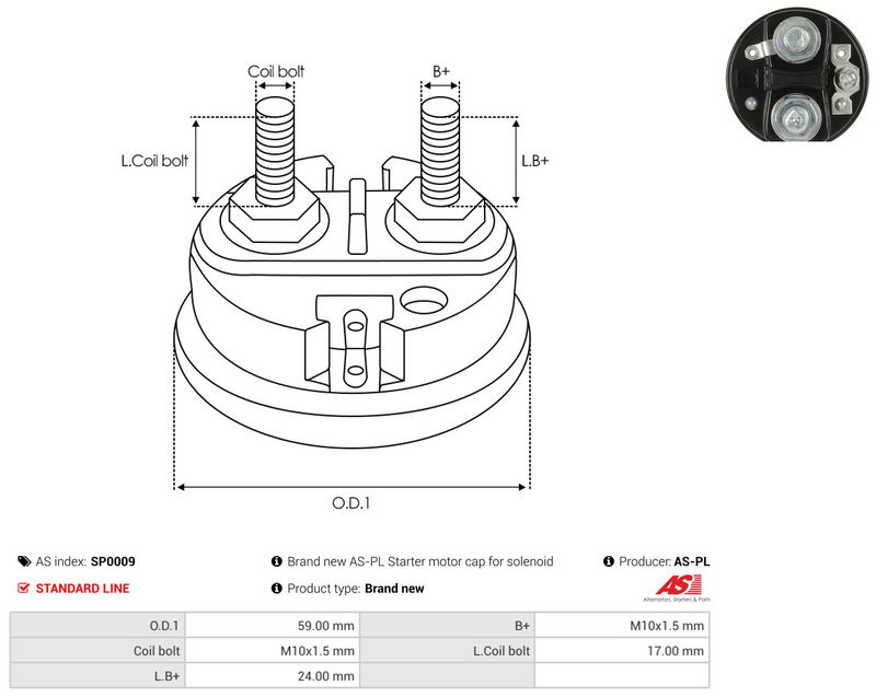 AS-PL SP0009 Cap, starter relay