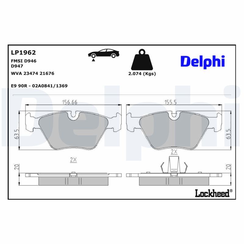 комплект спирачно феродо, дискови спирачки DELPHI