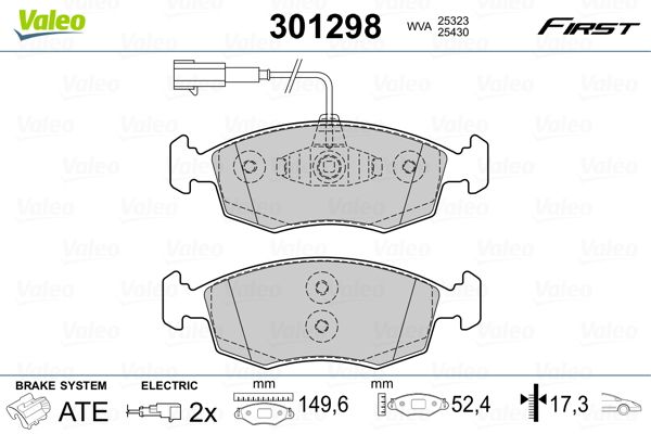 Комплект гальмівних накладок, дискове гальмо, Valeo 301298