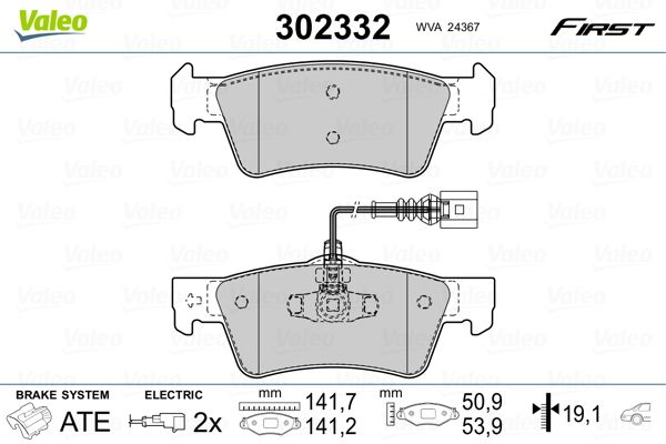 Комплект гальмівних накладок, дискове гальмо, Valeo 302332