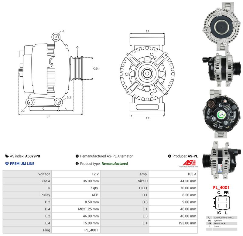 Generaator, AS-PL A6079PR
