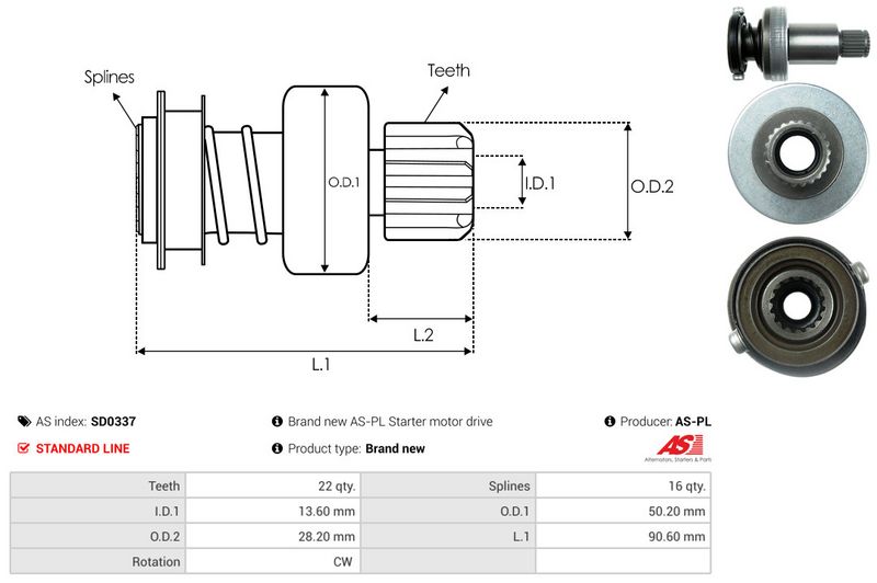 AS-PL SD0337 Freewheel Gear, starter