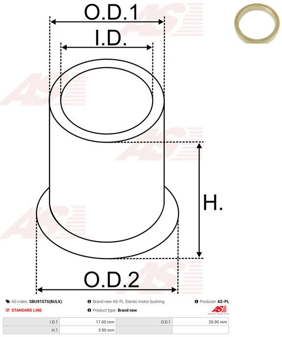 Puks, starterivõll, AS-PL SBU9157S(BULK)