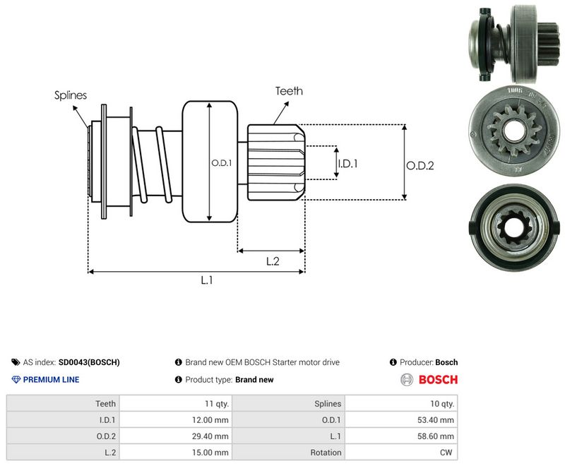 AS-PL SD0043(BOSCH) Freewheel Gear, starter