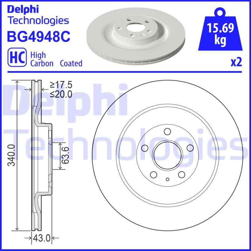 DELPHI VOLVO диск гальмівний задній XC90 15-