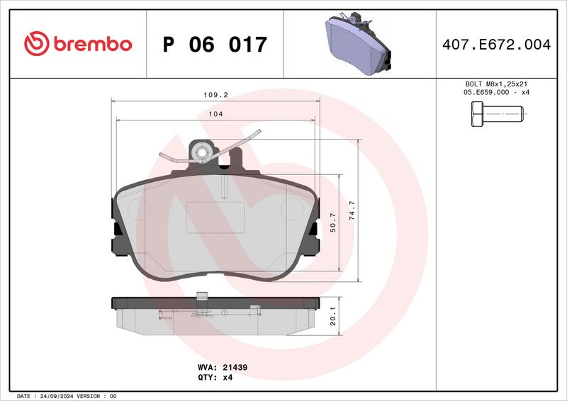 Piduriklotsi komplekt, ketaspidur, BREMBO P 06 017