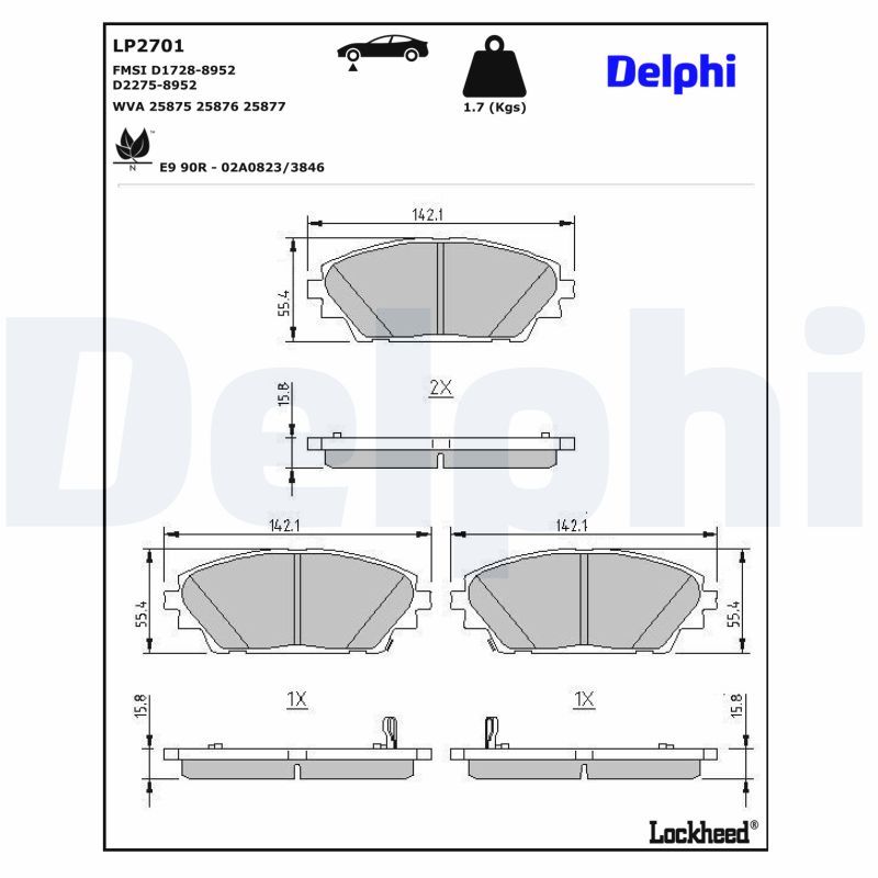 Piduriklotsi komplekt, ketaspidur, DELPHI LP2701