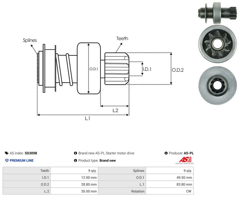 AS-PL SD3098 Freewheel Gear, starter