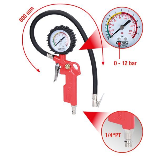 Däcktrycksmätare, 0-11 bar, 1/4"PT
