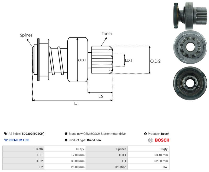 AS-PL SD0302(BOSCH) Freewheel Gear, starter