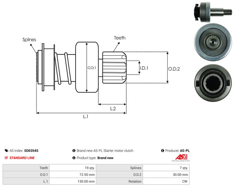 AS-PL SD0354S Freewheel Gear, starter