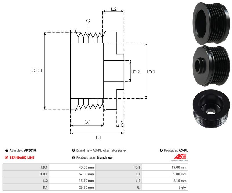 AS-PL AP3018 Belt Pulley, alternator
