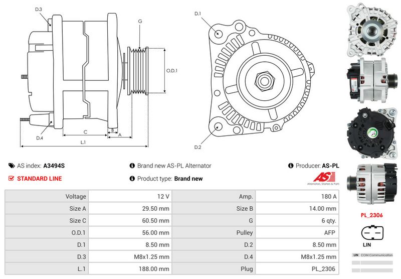 AS-PL A3494S Alternator