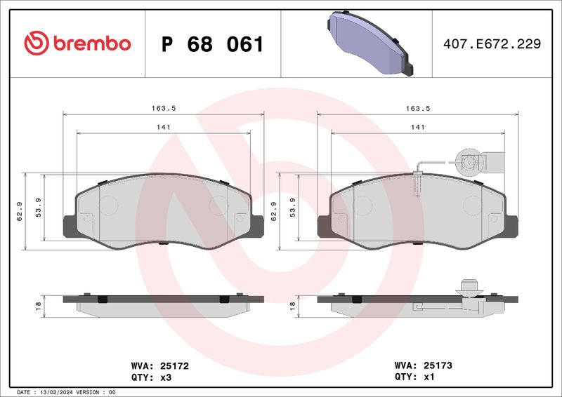 BREMBO fékbetétkészlet, tárcsafék P 68 061