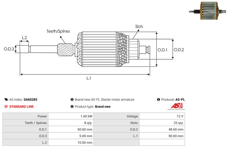 AS-PL SA6028S Armature, starter
