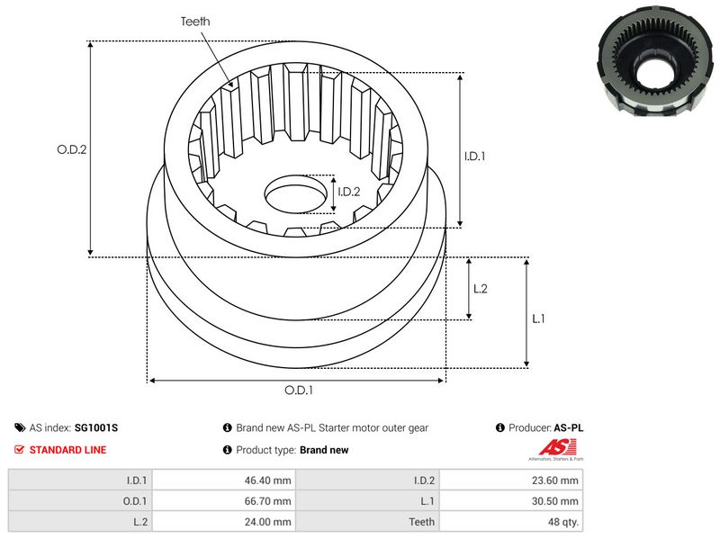 Remondikomplekt, Starter, AS-PL SG1001S
