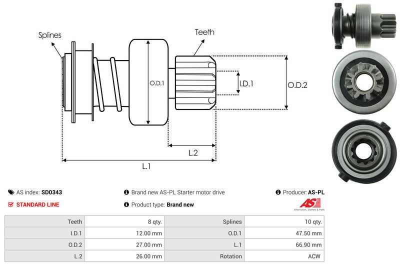 AS-PL SD0343 Freewheel Gear, starter