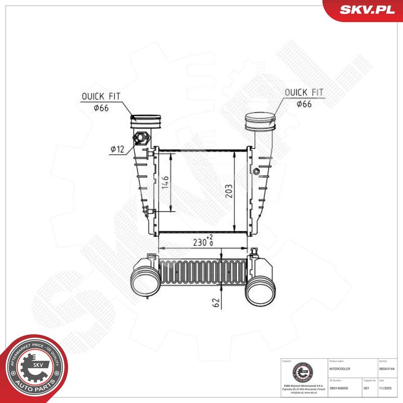 Kompressoriõhu radiaator, ESEN SKV 98SKV144