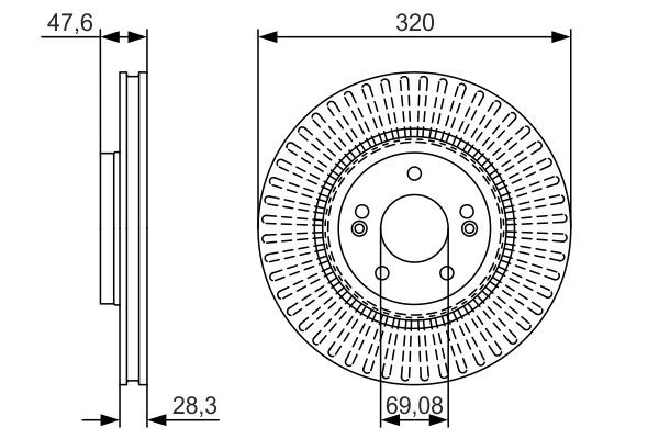 BOSCH HYUNDAI диск тормозной передний i40 11-, ix35 14-, Grandeur, KIA