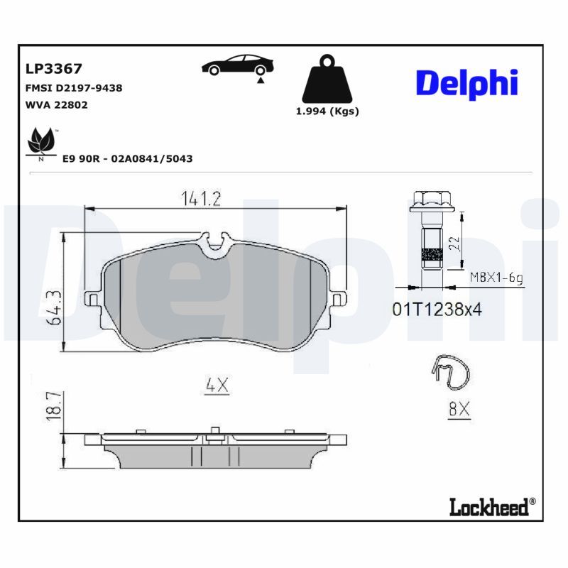 Piduriklotsi komplekt, ketaspidur, DELPHI LP3367
