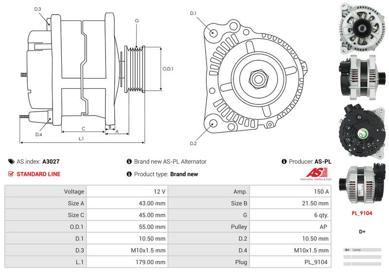 AS-PL A3027 Alternator