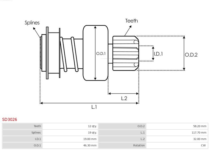 AS-PL SD3026 Freewheel Gear, starter