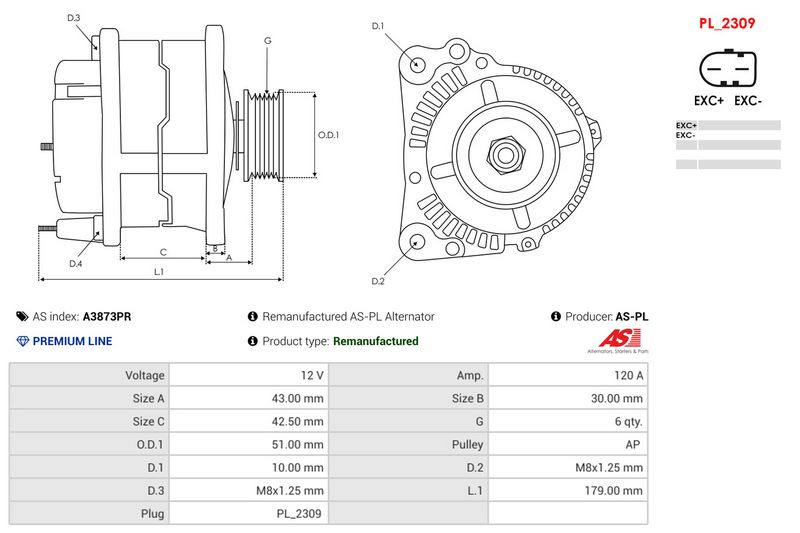 Remanufactured AS-PL Alternator