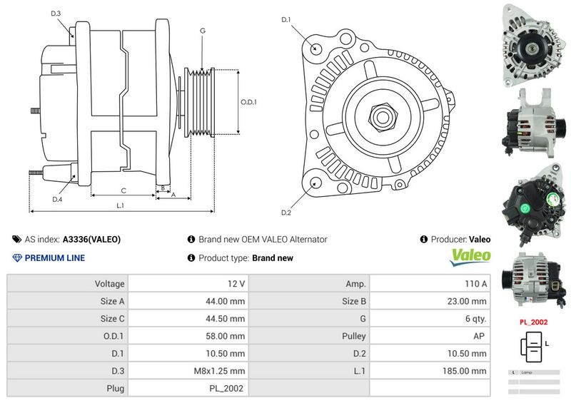 AS-PL A3336(VALEO) Alternator