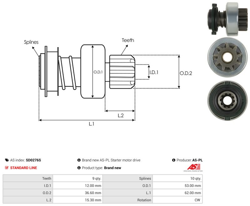AS-PL SD0276S Freewheel Gear, starter