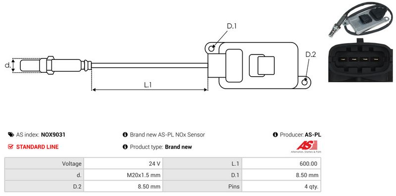 AS-PL NOX9031 NOx Sensor, urea injection