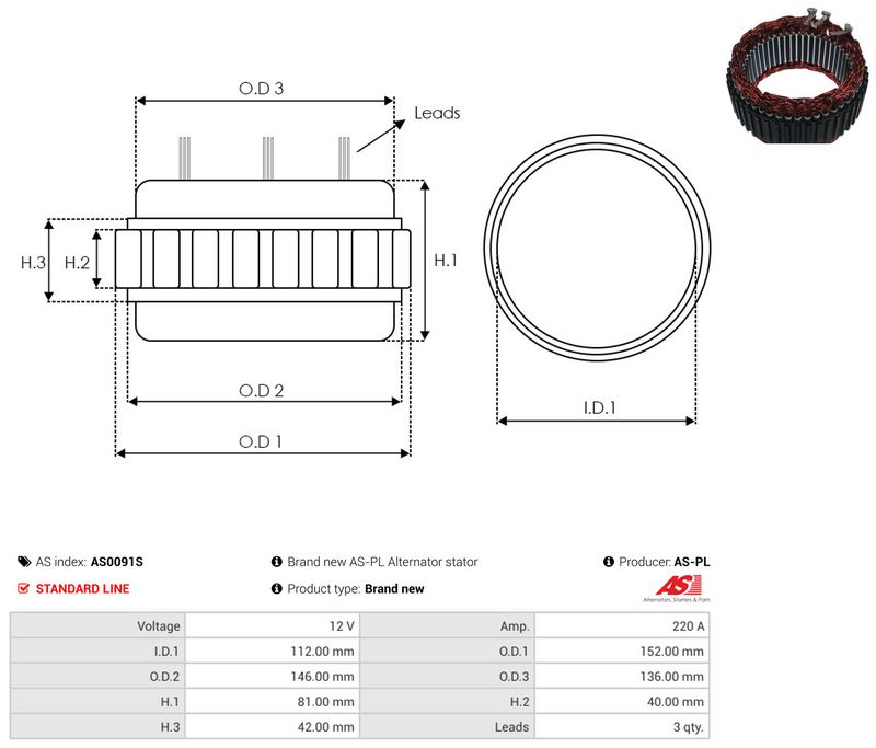 AS-PL AS0091S Stator, alternator