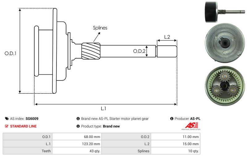 AS-PL SG6009 Ring Gear, planetary gearbox (starter)