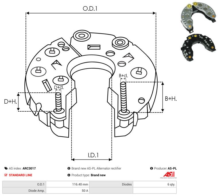 AS-PL ARC3017 Rectifier, alternator