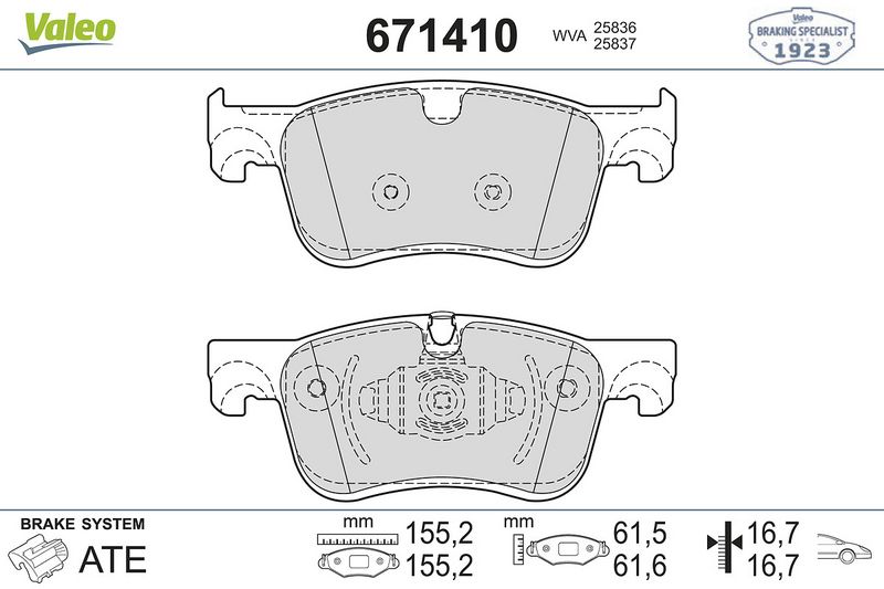 Plaquettes+de+frein+à+disque VALEO 671410