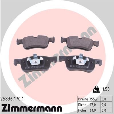 Комплект гальмівних накладок, дискове гальмо, Zimmermann 25836.170.1